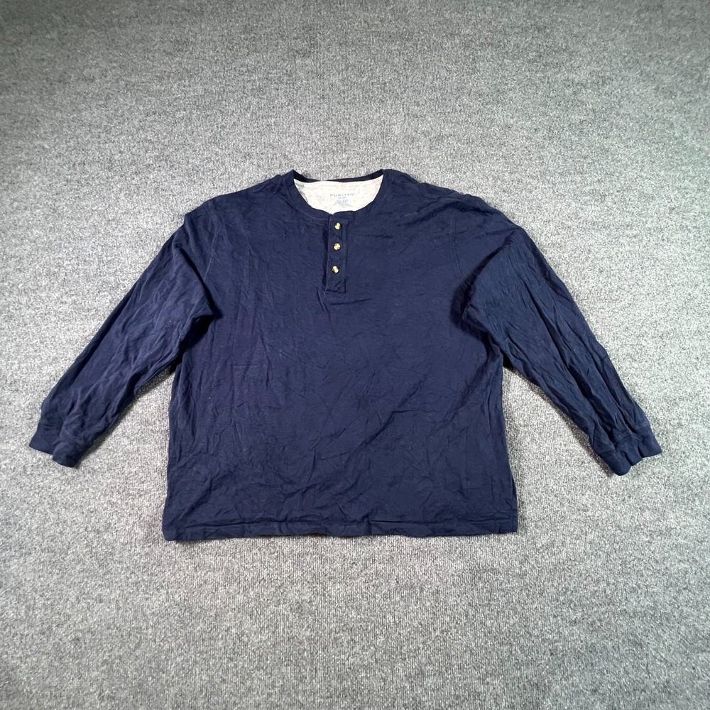 Puritan Shirt Men's 2XL Blue Cotton Henley-Neck Travel Streetwear Long Sleeve
